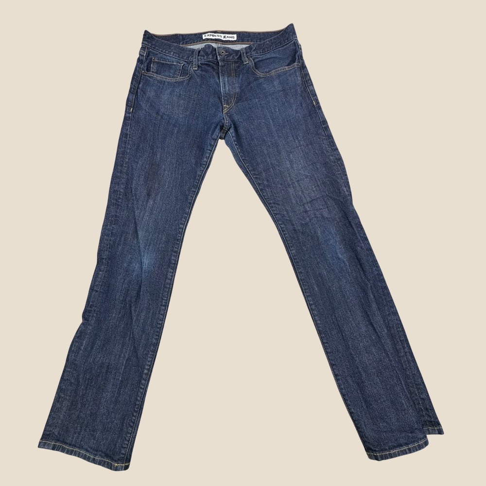 Express Jeans Rocco Mens 32x34 Slim Fit Straight Leg Dark Wash Blue Denim